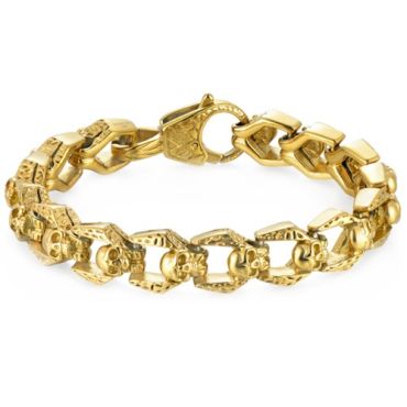 ***COI Titanium Black/Gold Tone/Silver Skull Bracelet With Steel Clasp(Length: 8.66 inches)-01632A
