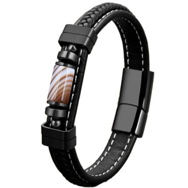 ***COI Black Titanium Tiger Eye Genuine Leather Bracelet With Steel Clasp(Length: 8.27 inches)-01633A