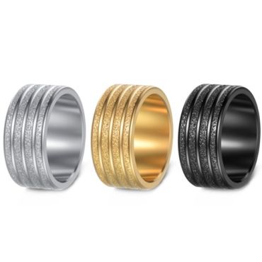 ***COI Titanium Black/Gold Tone/Silver 10mm Sandblasted Triple Grooves Step Edges Ring-01638A