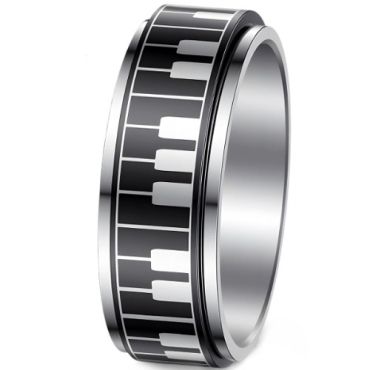 ***COI Titanium Black Silver Piano Rotating Ring-01640A