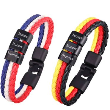 ***COI Black Titanium Custom Engraving Genuine Leather Bracelet With Steel Clasp(Length: 8.46 inches)-01646A