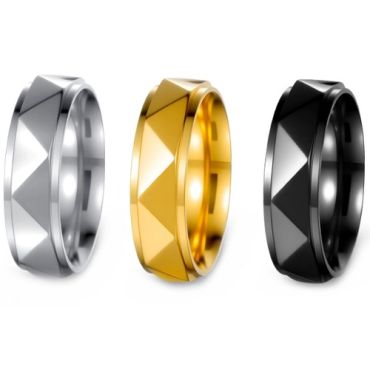 ***COI Titanium Black/Gold Tone/Silver Faceted Step Edges Ring-01654A