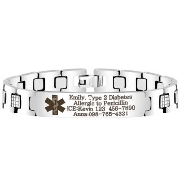 ***COI Titanium Medical Alert Custom Engraving Bracelet With Steel Clasp(Length: 8.27 inches)-01662A