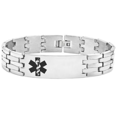 ***COI Titanium Silver/Gold Tone Silver Medical Alert Custom Engraving Bracelet With Steel Clasp(Length: 8.27 inches)-01663A