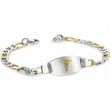 ***COI Titanium Silver/Gold Tone Silver Medical Alert Bracelet With Steel Clasp(Length: 8.27 inches)-01666A