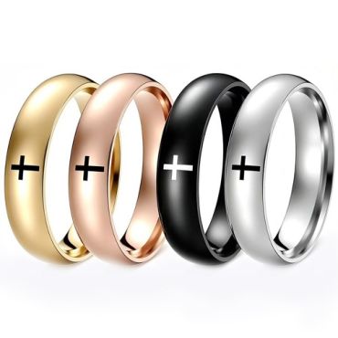 ***COI Titanium Black/Gold Tone/Silver/Rose Cross Dome Court Ring-01669A