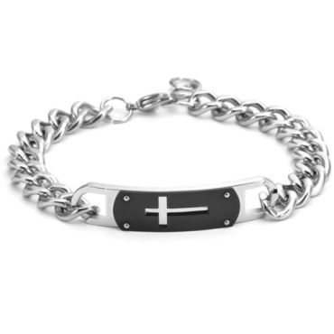 ***COI Titanium Black Silver Cross Bracelet With Steel Clasp(Length: 8.66 inches)-01674A