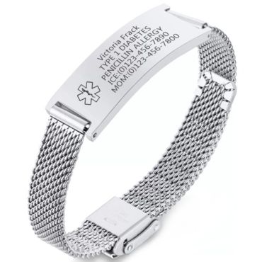 ***COI Titanium Black/Gold Tone/Silver/Rose Medical Alert Bracelet With Steel Clasp(Length: 8.27 inches) -01676A