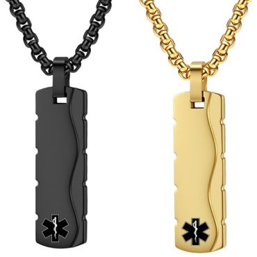 ***COI Titanium Black/Gold Tone Medical Alert Pendant-01679A