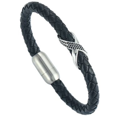 ***COI Titanium Infinity Cubic Zirconia Genuine Leather Bracelet With Steel Clasp(Length: 9.05 inches) -01683A