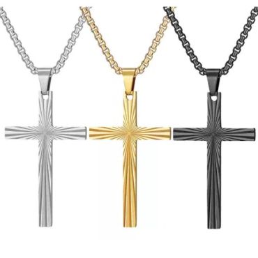 ***COI Titanium Black/Gold Tone/Silver Cross Pendant-01695A