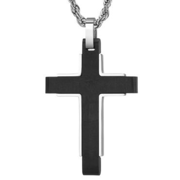 ***COI Titanium Black Silver Cross Pendant-01699A
