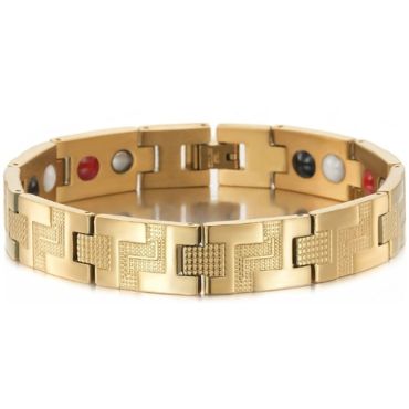 ***COI Gold Tone Titanium Bracelet With Steel Clasp(Length: 8.66 inches) -01702A
