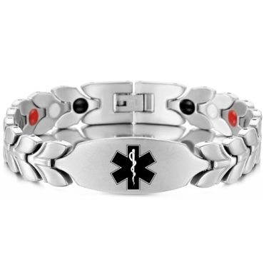 ***COI Titanium Black/Gold Tone/Silver Medical Alert Bracelet With Steel Clasp(Length: 8.27 inches) -01703A