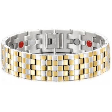 ***COI Titanium Gold Tone/Gold Tone Silver Bracelet With Steel Clasp(Length: 8.66 inches) -01704A