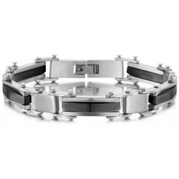 ***COI Titanium Black/Gold Tone Silver Bracelet With Steel Clasp(Length: 8.46 inches) -01705A