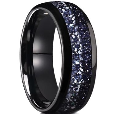 ***COI Black Tungsten Carbide Dome Court Ring With Meteorite-01713A
