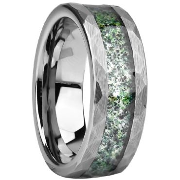 ***COI Tungsten Carbide Faceted Ring With Green Malachite-01714A