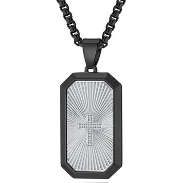 ***COI Titanium Gold Tone Silver Cross Tag Pendant With Cubic Zirconia-01716A