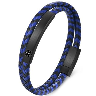 ***COI Black Titanium Medical Alert Genuine Leather Bracelet With Steel Clasp(Length: 8.27 inches) -01724A