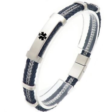 ***COI Titanium Gold Tone/Silver Medical Alert Genuine Leather Bracelet With Steel Clasp(Length: 8.07 inches) -01733A