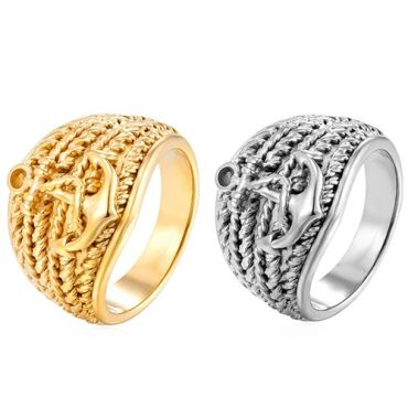 ***COI Titanium Gold Tone/Silver Anchor Ring-01736A