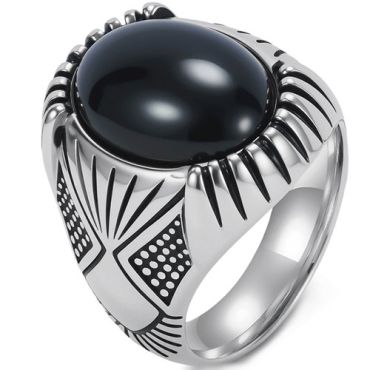 ***COI Titanium Black/Gold Tone/Silver Black Ring With Black Onyx-01741A