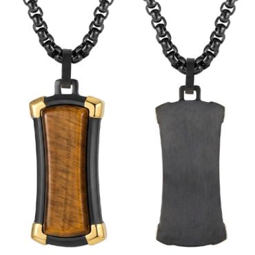 ***COI Titanium Black Gold Tone Tiger Eye Pendant-01756A