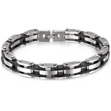 ***COI Titanium Black Silver Bracelet With Steel Clasp(Length: 8.46 inches)-01761A