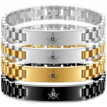 ***COI Titanium Black/Gold Tone/Silver Masonic Freemason Bracelet With Steel Clasp(Length: 8.27 inches)-01764A