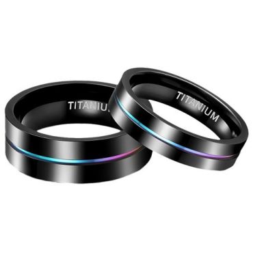 ***COI Black Titanium Rainbow Pride Center Groove Pipe Cut Flat Ring-01767A