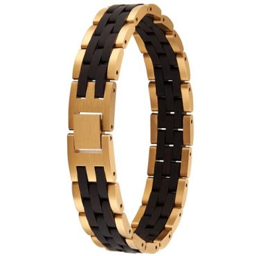 ***COI Gold Tone Titanium Koa Wood Bracelet With Steel Clasp(Length: 8.66 inches)-01836A