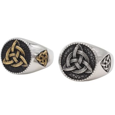 ***COI Titanium Black Gold Tone/Silver Trinity Knots Ring-01865A