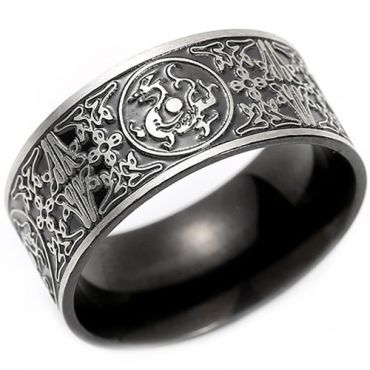 ***COI Titanium Black/Gold Tone Dragon Celtic Ring-01866A