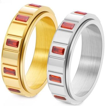 ***COI Titanium Gold Tone/Silver Ring With Created Blue Sapphire/Red Ruby/Purple Amethyst/White Diamond-01870A