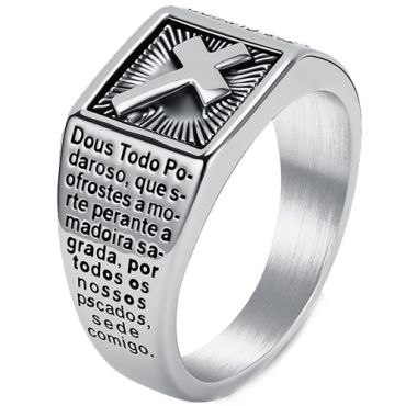 ***COI Titanium Black/Gold Tone/Silver Cross Prayer Ring-01872A