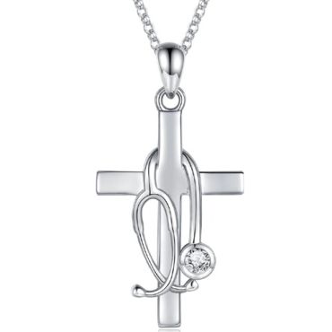 ***COI Titanium Silver Rose/Gold Tone/Silver Stethoscope Cross Pendant-01874AA