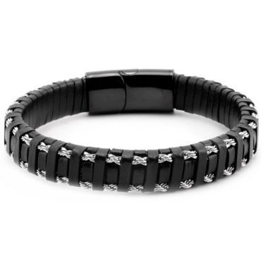 ***COI Titanium Genuine Leather Bracelet With Steel Clasp(Length: 8.27 inches)-01896A