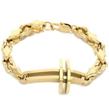 ***COI Titanium Black/Gold Tone/Silver Cross Bracelet With Steel Clasp(Length: 8.66 inches)-01898A