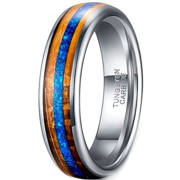 ***COI Tungsten Carbide Meteorite & Koa Wood Dome Court Ring-01901A