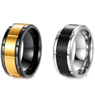 ***COI Titanium Black Gold Tone/Silver Tire Tread Rotating Ring-01939A