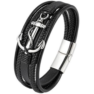 ***COI Titanium Anchor Genuine Leather Bracelet With Steel Clasp(Length: 8.27 inches)-01946A