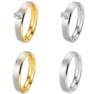 ***COI Titanium Silver/Gold Tone Silver Solitaire Ring-01958A
