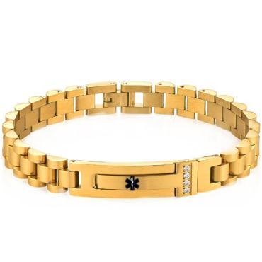 ***COI Titanium Black/Gold Tone/Silver Medical Alert Cubic Zirconia Bracelet With Steel Clasp(Length: 8.46 inches)-01970A