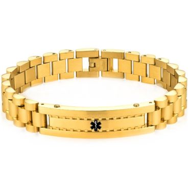 ***COI Titanium Black/Gold Tone/Silver Medical Alert Bracelet With Steel Clasp(Length: 8.27 inches)-01971A