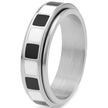 ***COI Titanium Gold Tone/Silver Checkered Flag Ring-01985A
