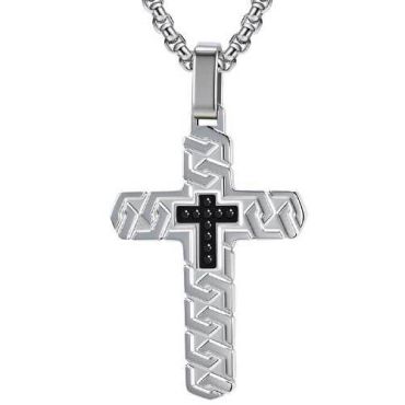 ***COI Titanium Black/Silver Black Cross Pendant-01988A