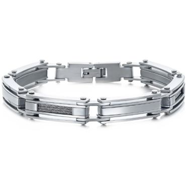 ***COI Titanium Silver/Gold Tone/Gold Tone Silver Wire Bracelet With Steel Clasp(Length: 8.78 inches)-01992A