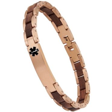***COI Rose Titanium Kao Wood Medical Alert Bracelet With Steel Clasp(Length: 8.66 inches)-01994A