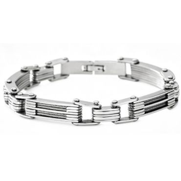 ***COI Titanium Silver/Gold Tone Silver Wire Bracelet With Steel Clasp(Length: 8.85 inches)-01995A